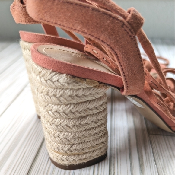 Gibson Latimer Leather and Rope Espadrille Strappy Heels in Coral Size 9 - Picture 9 of 10